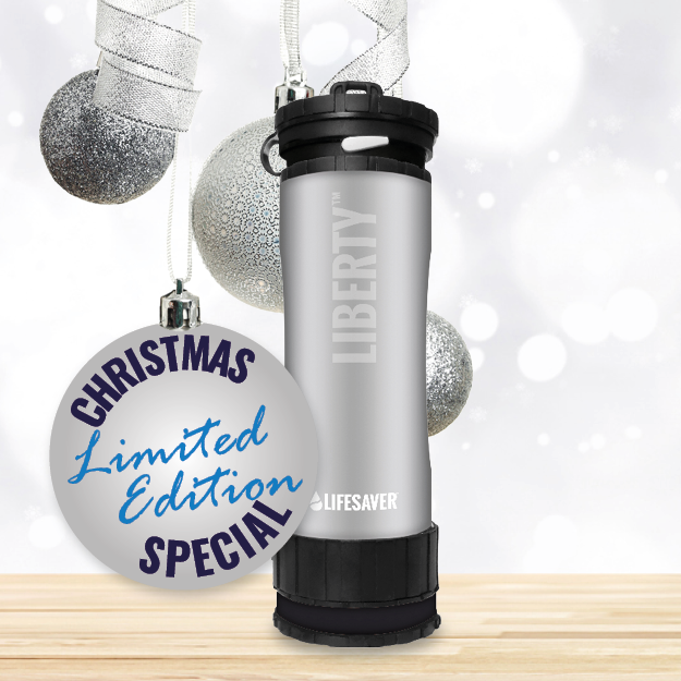 Carica immagine in Galleria Viewer, Silver Liberty on a wooden surface, surrounded by Christmas ornaments.
