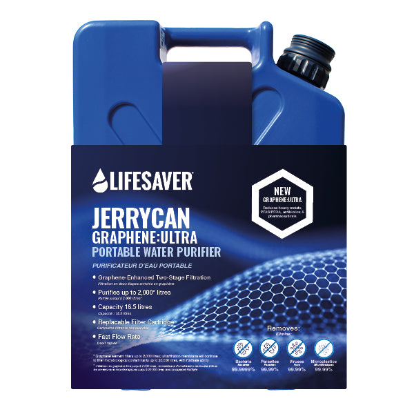 Lifesaver Jerrycan Graphene-Ultra portable water purifier on a white background